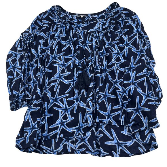 Crown & Ivy Women's Starfish Print Boho Blouse Medium Long Sleeves - Picture 1 of 5